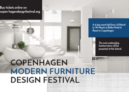 Furniture Festival ad with Stylish modern interior in white Postcard tervezősablon