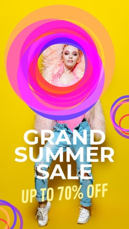 Platilla de diseño Clothes Sale Stylish Young Girl Bright Circles Instagram Video Story