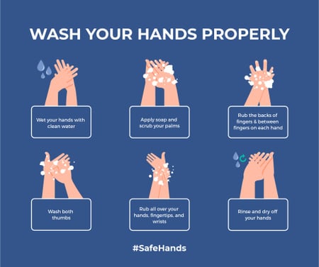 Plantilla de diseño de #SafeHands Coronavirus awareness with Hand Washing rules Facebook 