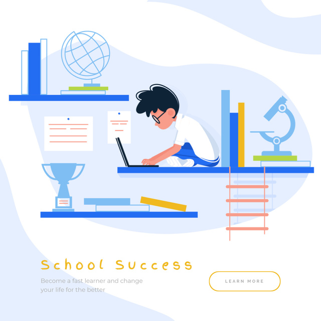 Boy studying with Laptop Animated Post – шаблон для дизайна