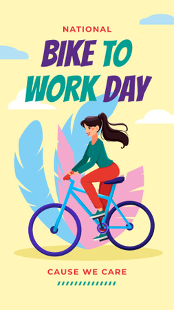 Girl riding bicycle on Bike to Work Day Instagram Story Design Template