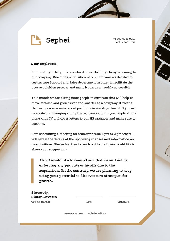 Business Company changes notification Letterheadデザインテンプレート