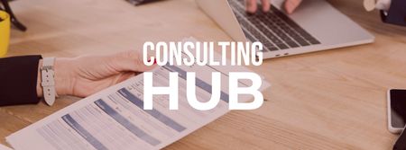 Consulting Services with Woman holding contract Facebook cover Šablona návrhu