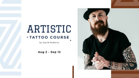 Tetováló Stúdió ajánlat fiatal tetovált férfival FB event cover tervezősablon