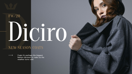 Fashion Collection Ad with Stylish Woman in Winter Clothes Presentation Wide Modelo de Design