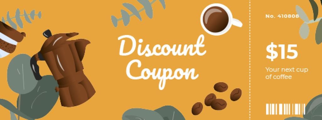 Ontwerpsjabloon van Coupon van Discount Offer with Cup of Coffee and Grains