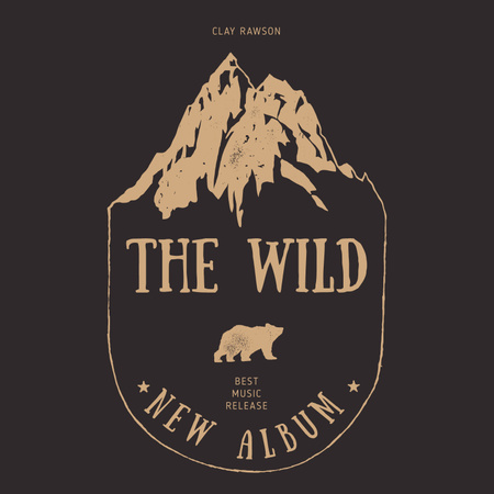 Wild Bear and Mountains illustration Album Cover Design Template