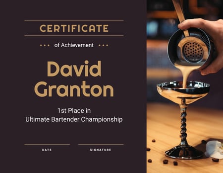 Bartender Championship winner Achievement Certificate Design Template