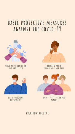 Modèle de visuel #FlattenTheCurve of Coronavirus with Protective measures instruction - Instagram Story