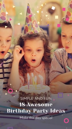 Birthday Party Organization Kids Blowing Cake Candles Instagram Video Story Modelo de Design