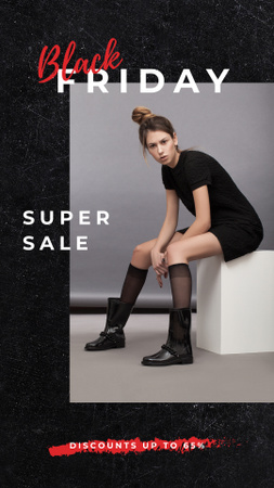 Black Friday Ad Young woman wearing black clothes Instagram Storyデザインテンプレート