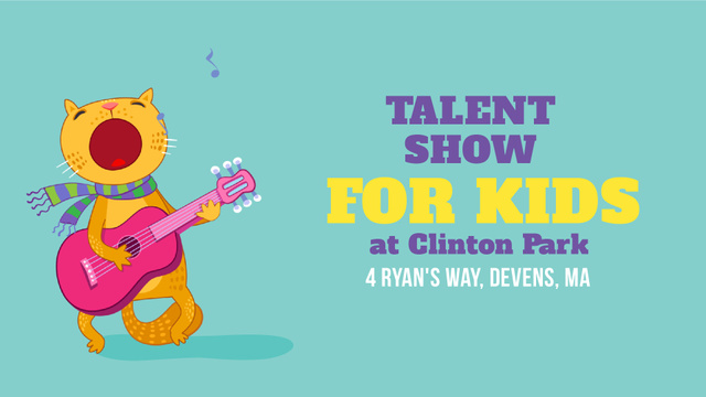 Talent Show Announcement Funny Cat Playing Guitar Full HD video Tasarım Şablonu