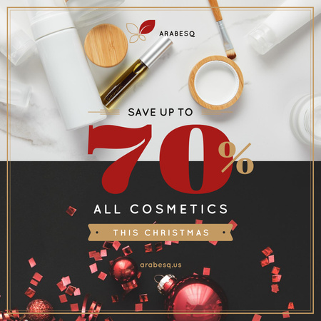 Christmas Cosmetics Sale with Red Decorations Instagram Design Template