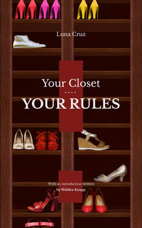 Platilla de diseño Female Fashionable Shoes on Shelves Book Cover