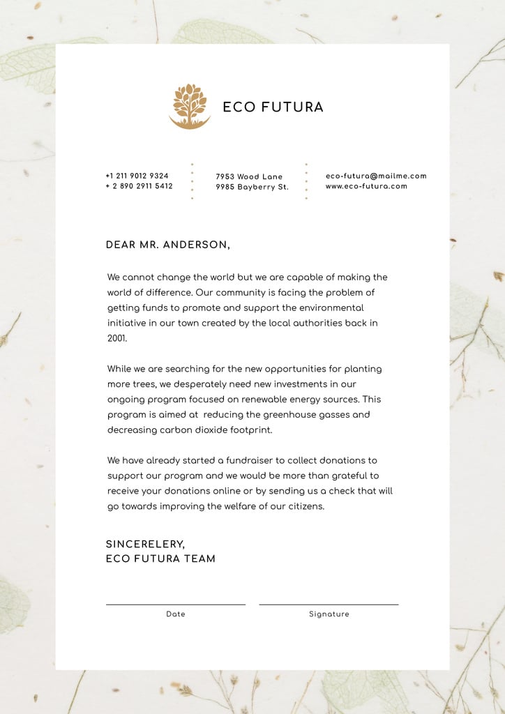 Modèle de visuel Eco Company fundraising offer - Letterhead
