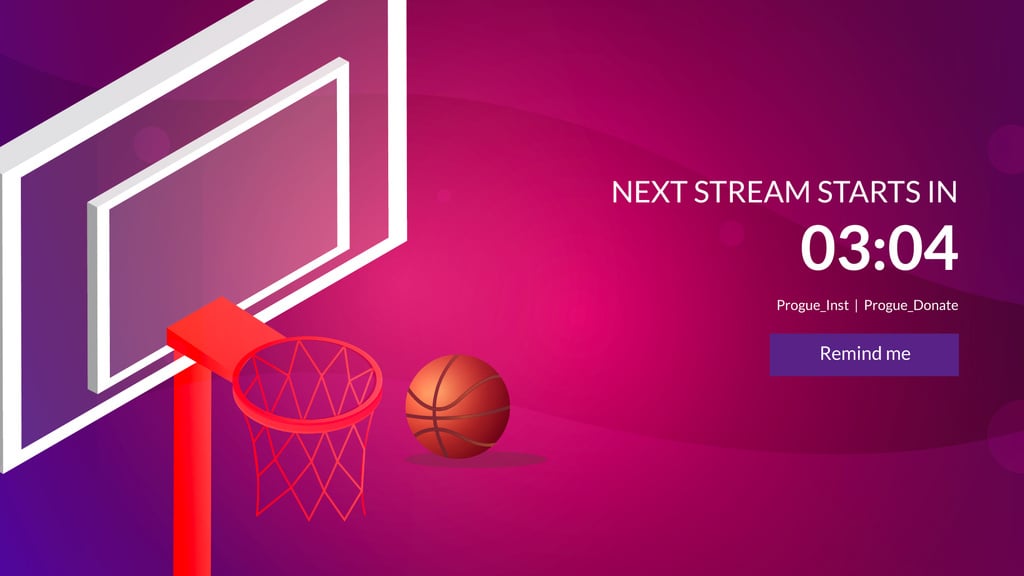 Basketball Basket with Ball on Pink Twitch Offline Banner – шаблон для дизайна
