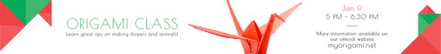 Designvorlage Origami Classes Invitation with Paper Crane in Red für Leaderboard