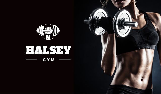 Gym Ad with Woman doing Workout Business card Design Template