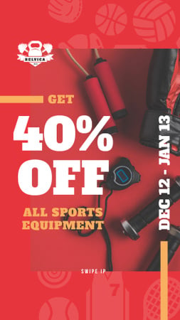 Fitness Ad with Sports Equipment in Red Instagram Story Design Template