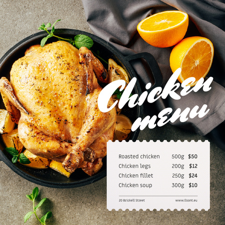 Restaurant Menu Offer Whole Roasted Chicken Instagram Design Template
