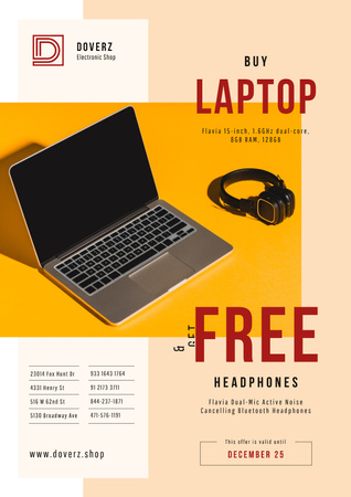 Platilla de diseño Gadgets Offer with Laptop and Headphones Poster