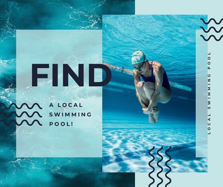 Plantilla de diseño de Nadador buceando en el agua de la piscina Facebook 