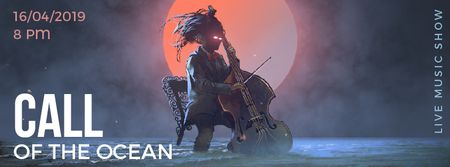 Musician with glowing eyes playing cello  Facebook Video cover Design Template