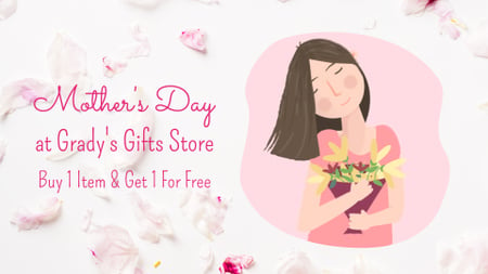 Mother's Day Greeting Dreamy Girl Holding Bouquet Full HD video – шаблон для дизайну
