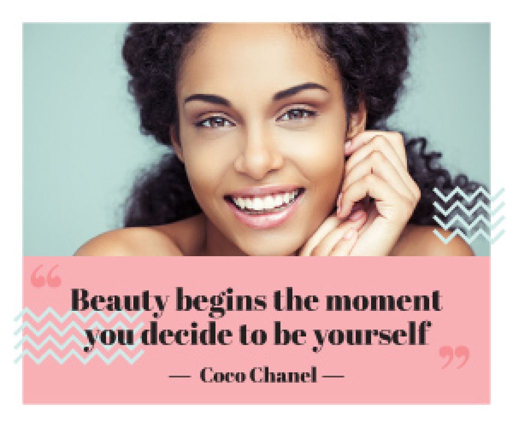Modèle de visuel Beautiful young woman with inspirational quote from Coco Chanel - Medium Rectangle