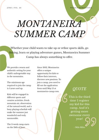 Szablon projektu Summer Camp Overview Newsletter