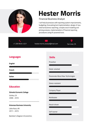 Platilla de diseño Business Analyst professional skills and experience Resume