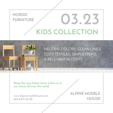 Kids Furniture Sale with wooden chairs Instagram AD Design Template