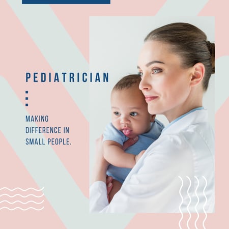 Pediatrician Examining Child in Pink Instagram AD Design Template