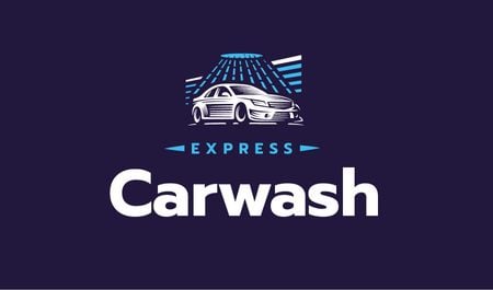 Express Car Wash with Icon in Blue Business card Modelo de Design