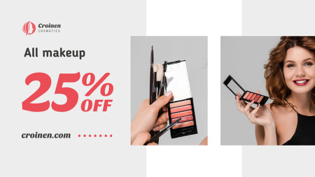 Platilla de diseño Cosmetics Sale with Beautician applying Makeup FB event cover