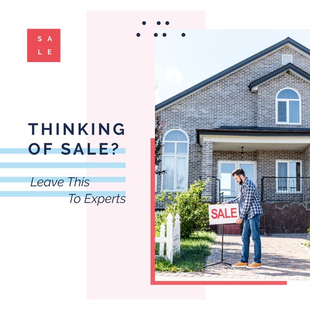 Man with sale board by house Instagram AD Design Template