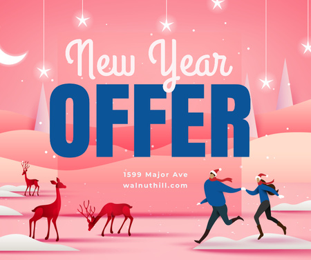 Template di design People on winter field with New Year deer Facebook