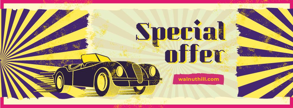 Special Offer with Shiny vintage car Facebook cover – шаблон для дизайна