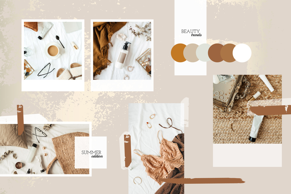 Summer Beauty and Accessories in natural colors Mood Board Modelo de Design