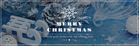 Plantilla de diseño de Christmas Greeting with Shiny Decorations in Blue Email header 