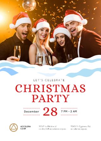 Christmas Party Invitation People Toasting with Champagne Invitation Design Template