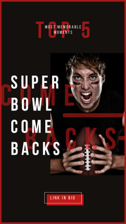 Super Bowl Annoucement with American football player with ball Instagram Story Design Template