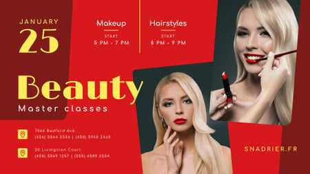 Ontwerpsjabloon van FB event cover van Beauty Courses Beautician applying Makeup