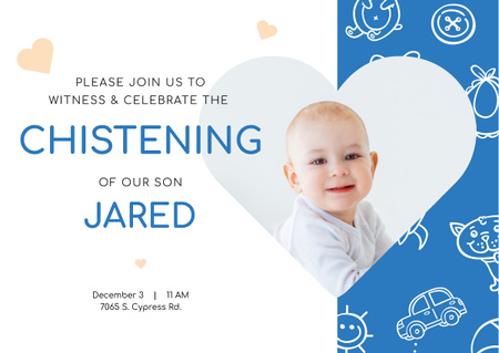 Baby Christening Invitation with Adorable Little Boy Postcard Modelo de Design