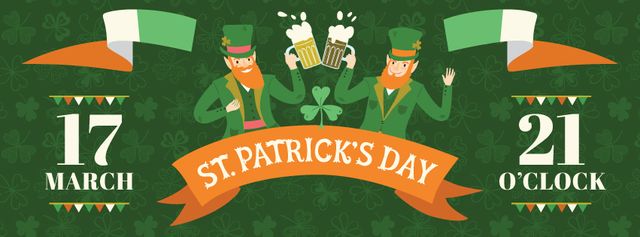 St. Patrick's Day Greeting Men clinking glasses of Beer Facebook cover Design Template