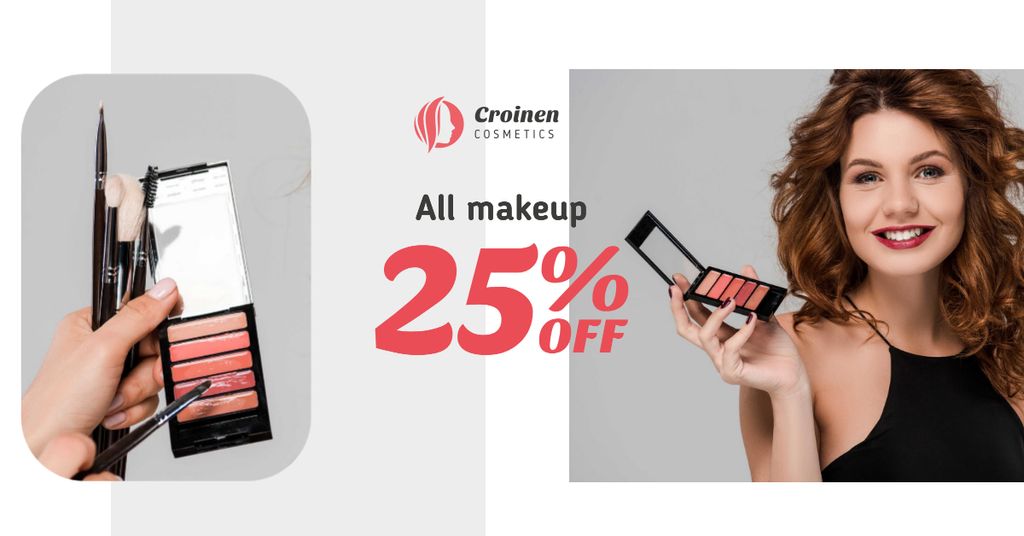 Ontwerpsjabloon van Facebook AD van Cosmetics Sale with Beautician applying Makeup