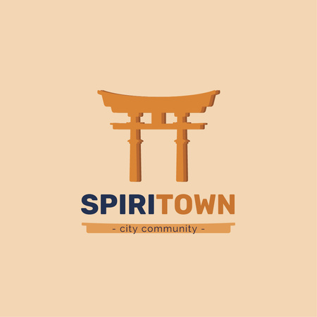 City Community with Torii Icon Logo Design Template