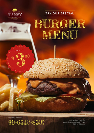 Fast Food Offer with Tasty Burger Poster Design Template
