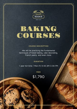 Baking Courses Ad Fresh Croissants and Cookies Flayer Design Template