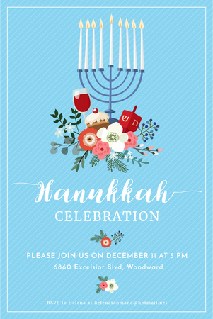 Template di design Hanukkah Celebration Invitation with Menorah on Blue Pinterest
